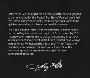 Dolly Parton denies Rock n Roll Hall of Fame